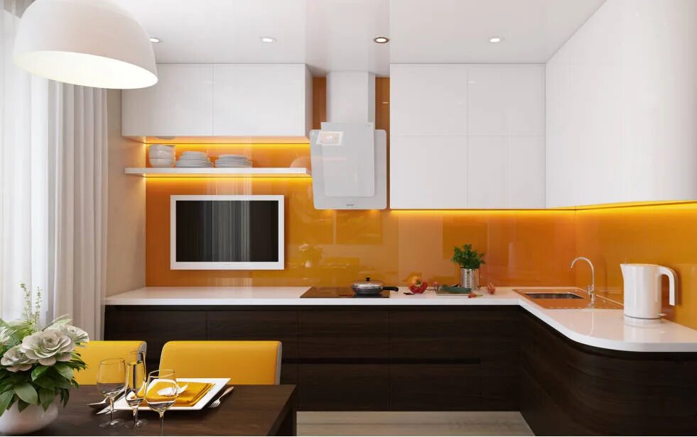 Кухня телевизор на стену фото Кухня хай тек на заказ в городе Москва - цены на черно белые кухни в стиле хайте