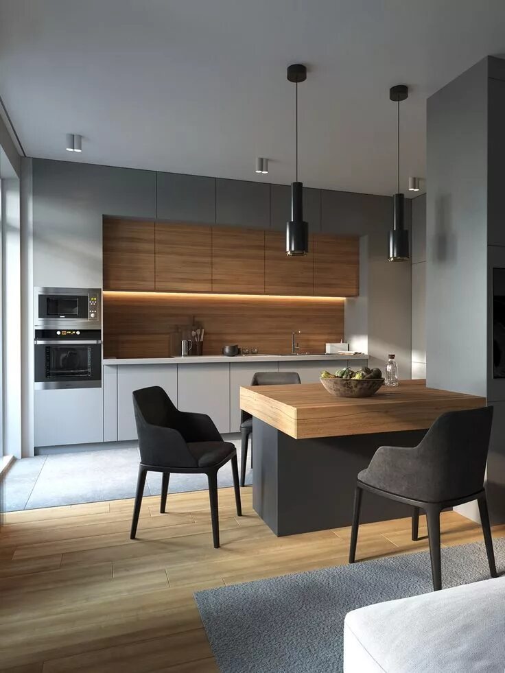 Кухня темно серая с деревом в интерьере Appartement dans un style minimaliste Lieu: Novosibirsk sur Behance #appartement