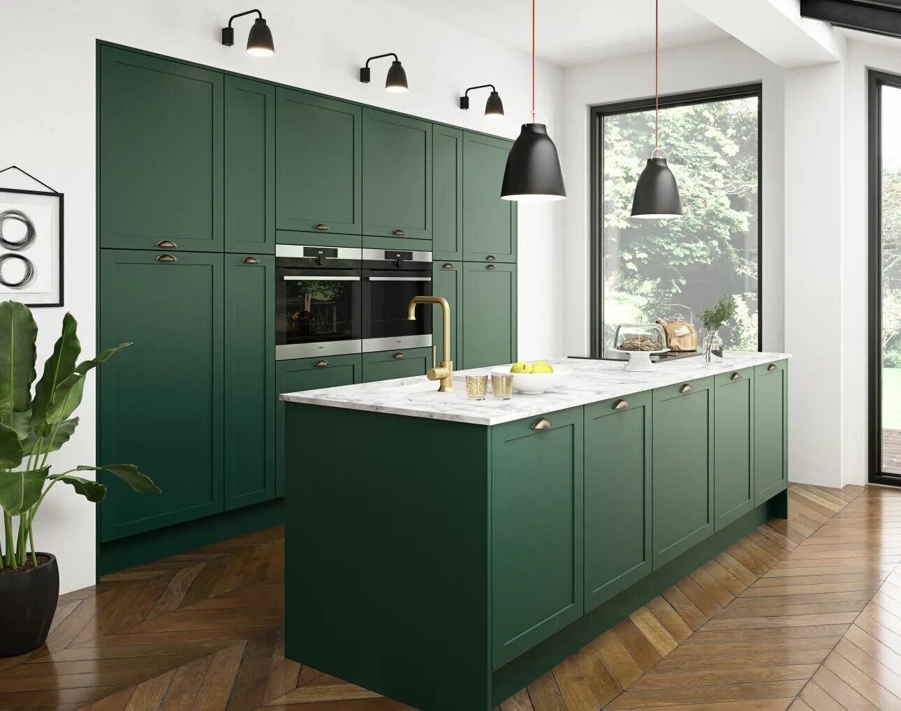 Кухня темно зеленого цвета фото Кухня изумрудного цвета в интерьере - сочетание в кухонном дизайне