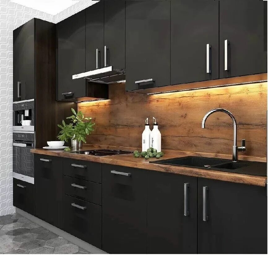 Кухня темное дерево фото Кухонные гарнитуры графит в РОССИИ по выгодной цене - купить на Пульсе цен