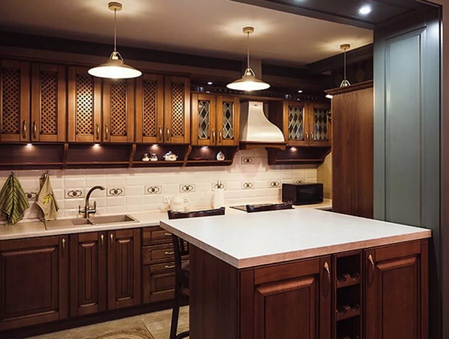 Кухня темное дерево в интерьере Кухня под дерево фото и цены в Минске под заказ