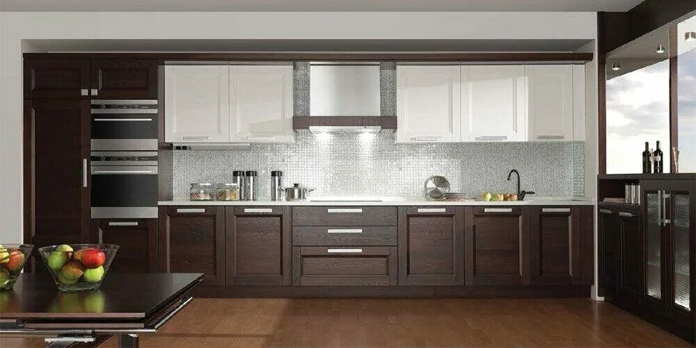 Кухня темный дуб фото Кухонные гарнитуры темный низ по низким ценам - заказать мебель от производителя
