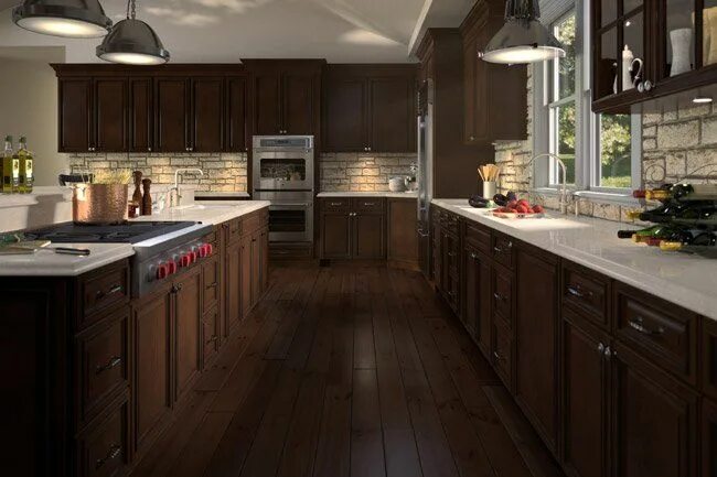 Кухня темный пол фото Brownstone Kitchen Cabinets Assembled kitchen cabinets, Custom kitchen cabinets,