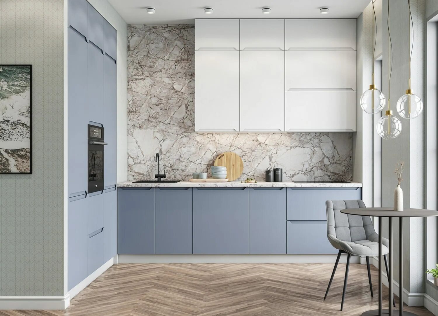 Кухня тренто мария фото в интерьере Купить Модульная кухня "Тренто" (лунный свет/белая кожа) по цене 49720 руб в Нов