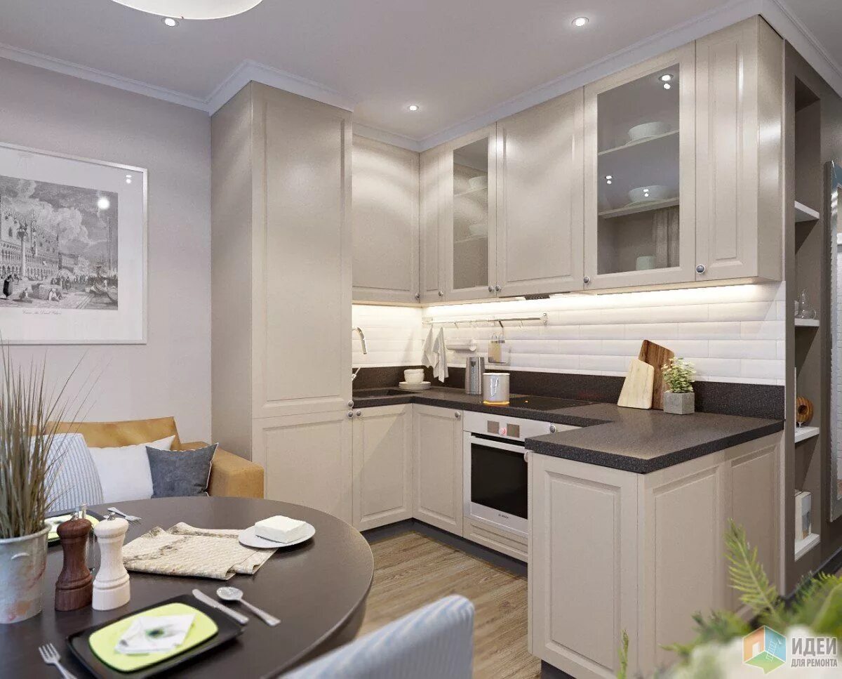 Кухня угловая фото дизайн 12 кв Современная классика для молодой девушки Flat decor, Living room kitchen, Loft i
