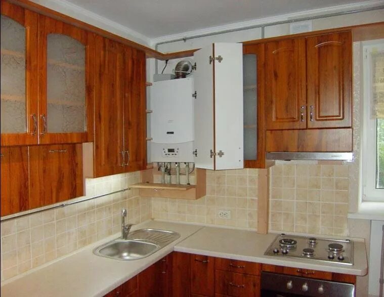 Кухня угловая фото дизайн с котлом Дизайн кухни с навесным котлом - mebelotradnaya.ru