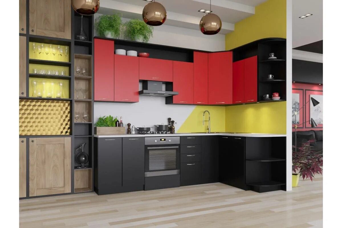 Кухня угловая фото цена минск Кухня угловая Виола ДСП 1.5 х 2,6 м черный-красный Артем мебель купить готовую у