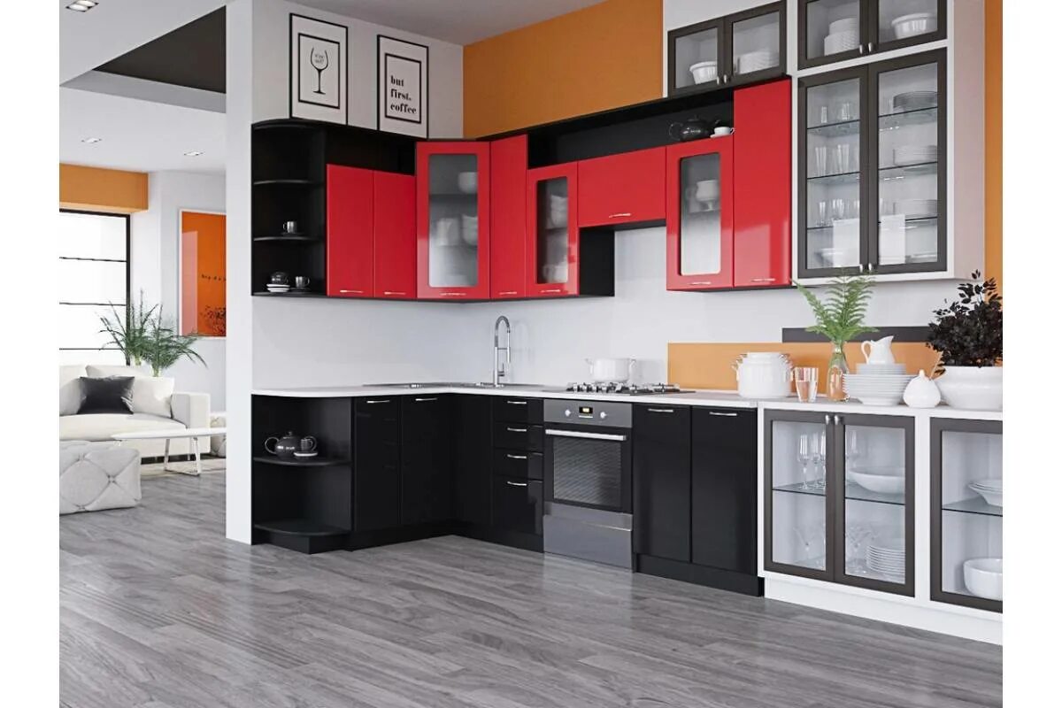 Кухня угловая фото цена минск Кухня угловая Виола красный - черный глянец Артем мебель купить готовую угловую 