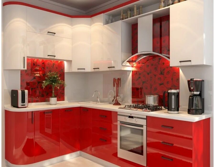 Кухня угловая красная фото Нижняя бело красный цвет: найдено 90 картинок