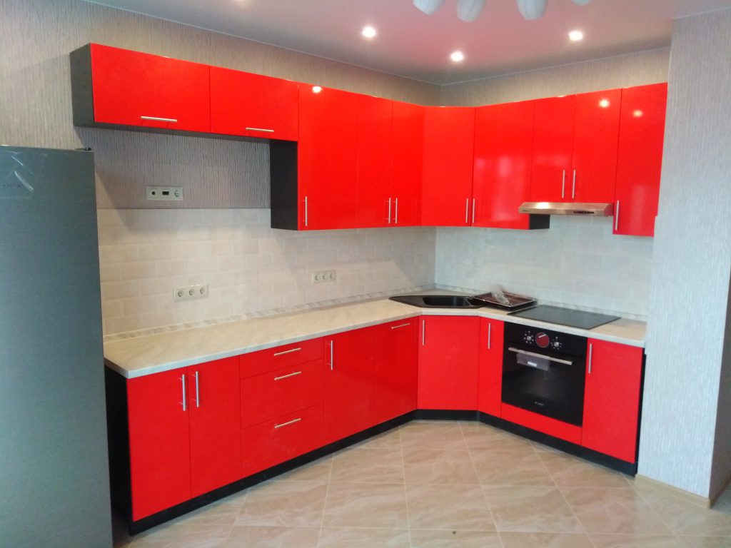 Кухня угловая красная фото Угловая кухня "Красный металл" Адалит Мебель