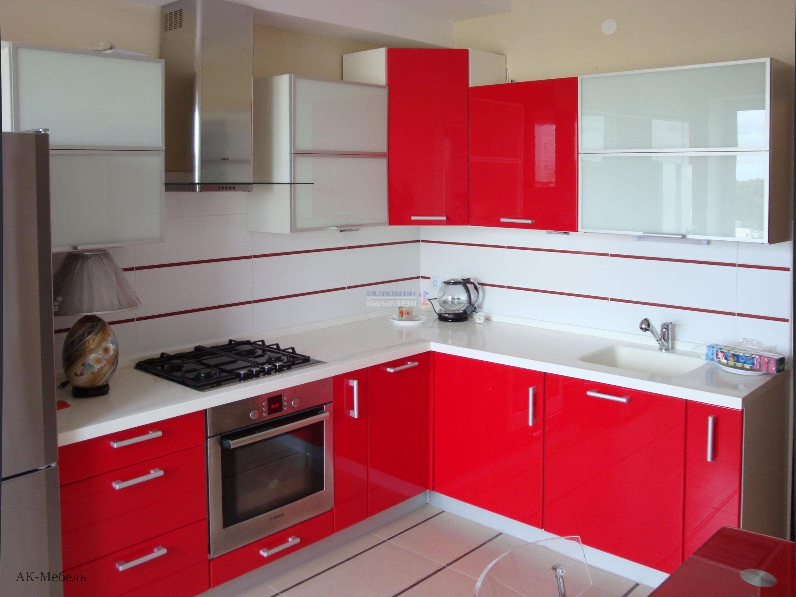 Кухня угловая красная фото Недорогие красно-белые кухни, купить красно-белую кухню дешево от производителя,