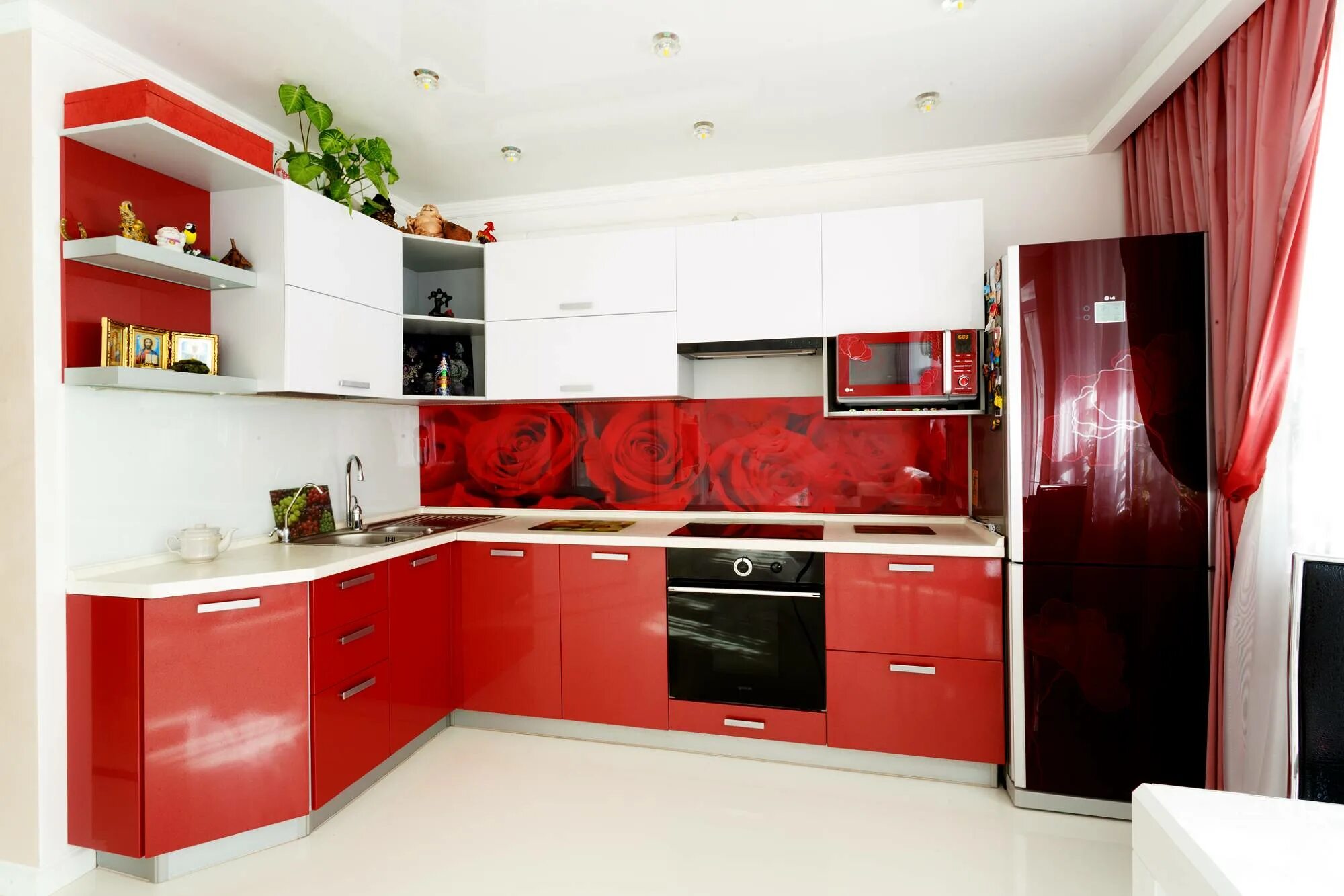 Кухня угловая красная фото Кухонные гарнитуры уфа фото