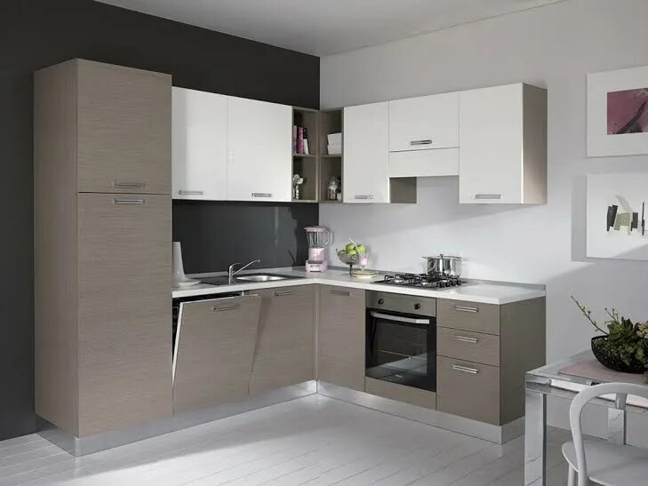 Кухня угловая матовая фото Кухня угловая серо-белая