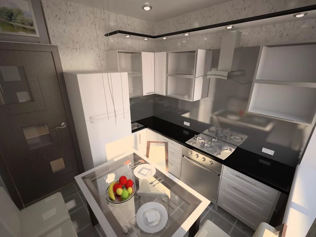 Кухня угловая на 8 квадратных метров фото Dizajn-seroj-kuhni-8-kvadratnyh-metrov