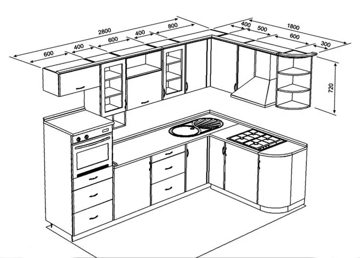 Кухня угловая планировка размеры Варианты угловой кухонной мебели Medições de cozinha, Medidas de cozinha, Fotos 