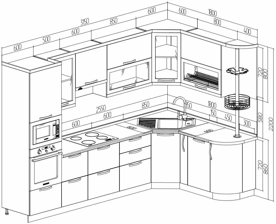 Кухня угловая планировка размеры Кухонные проекты с размерами - найдено 89 картинок