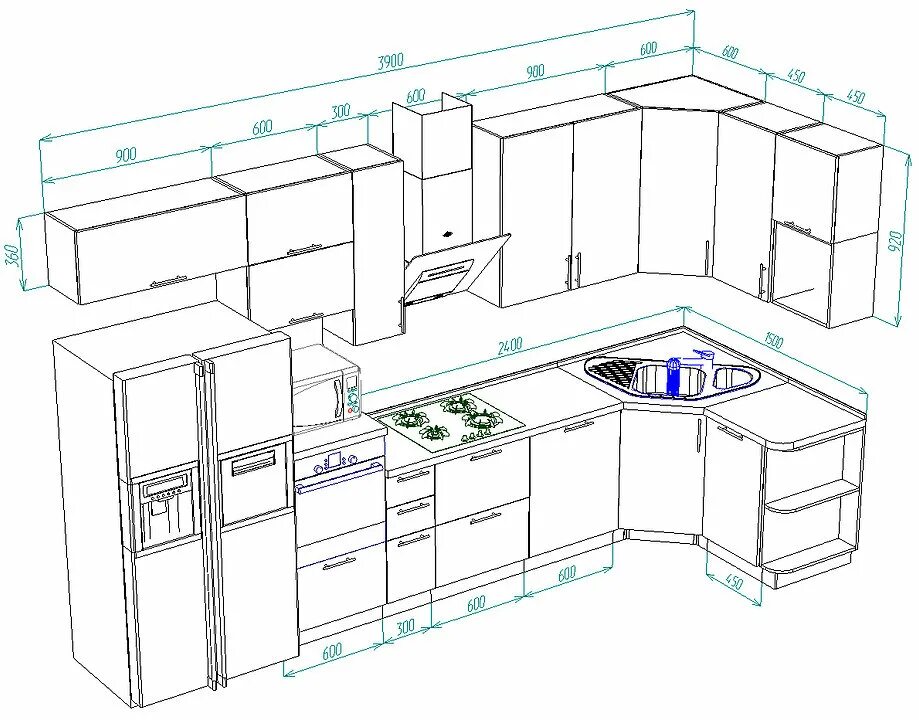 Кухня угловая планировка размеры Сделать эскиз кухни онлайн самому