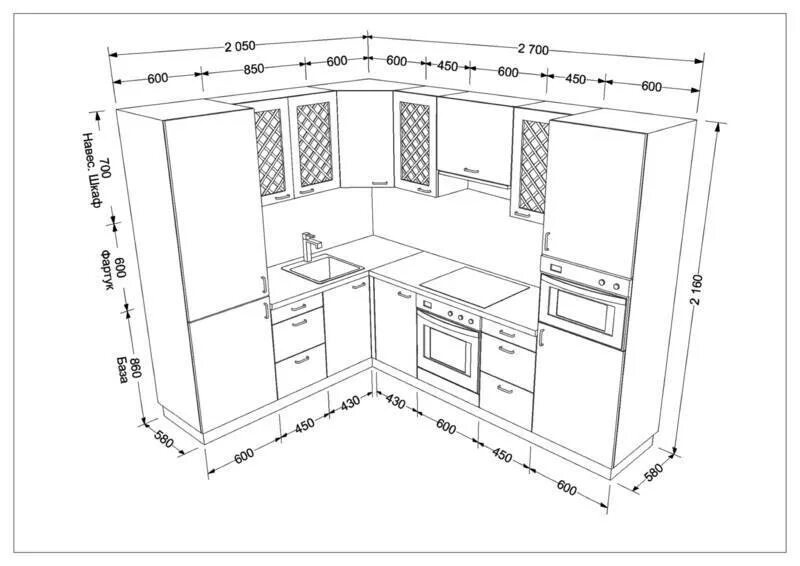 Кухня угловая планировка размеры Сделать эскиз кухни онлайн