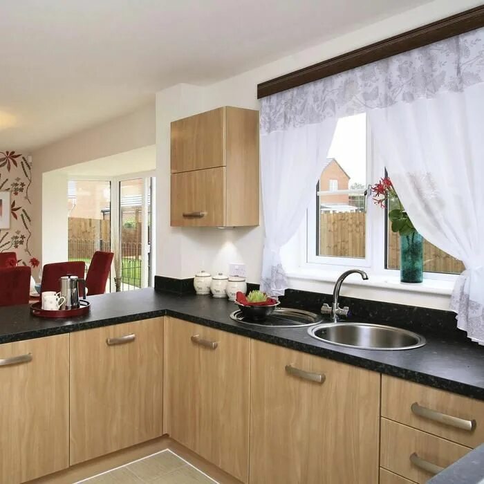 Кухня угловая с окном варианты интерьера Комплект штор для кухни Глория королевский цветок 275х180 см, пэ 100% - купить о