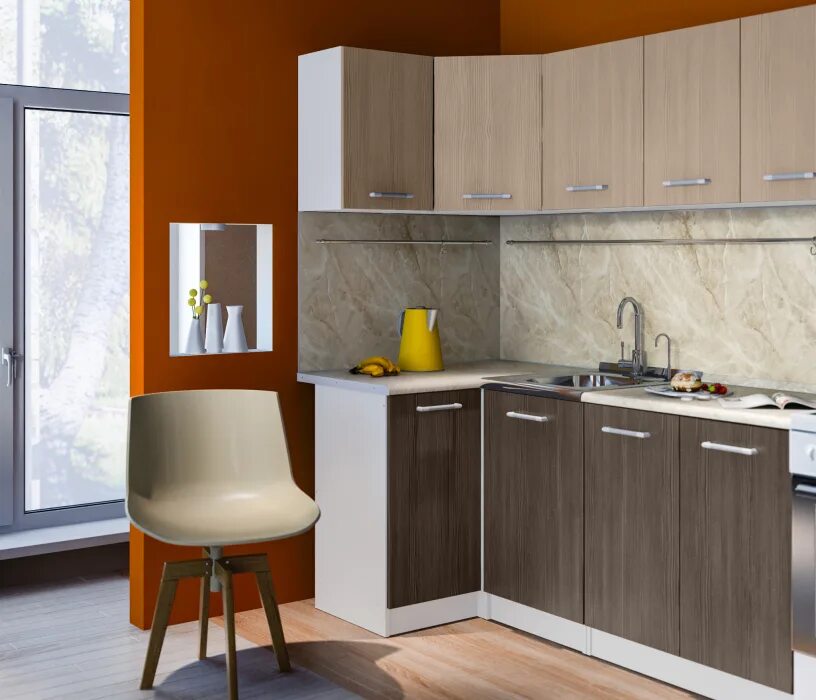 Кухня угловая столплит фото Виктория Угловая Кухня (Белый/Сосна Авола Шампань/Коричневый) арт. 300-500-008-7