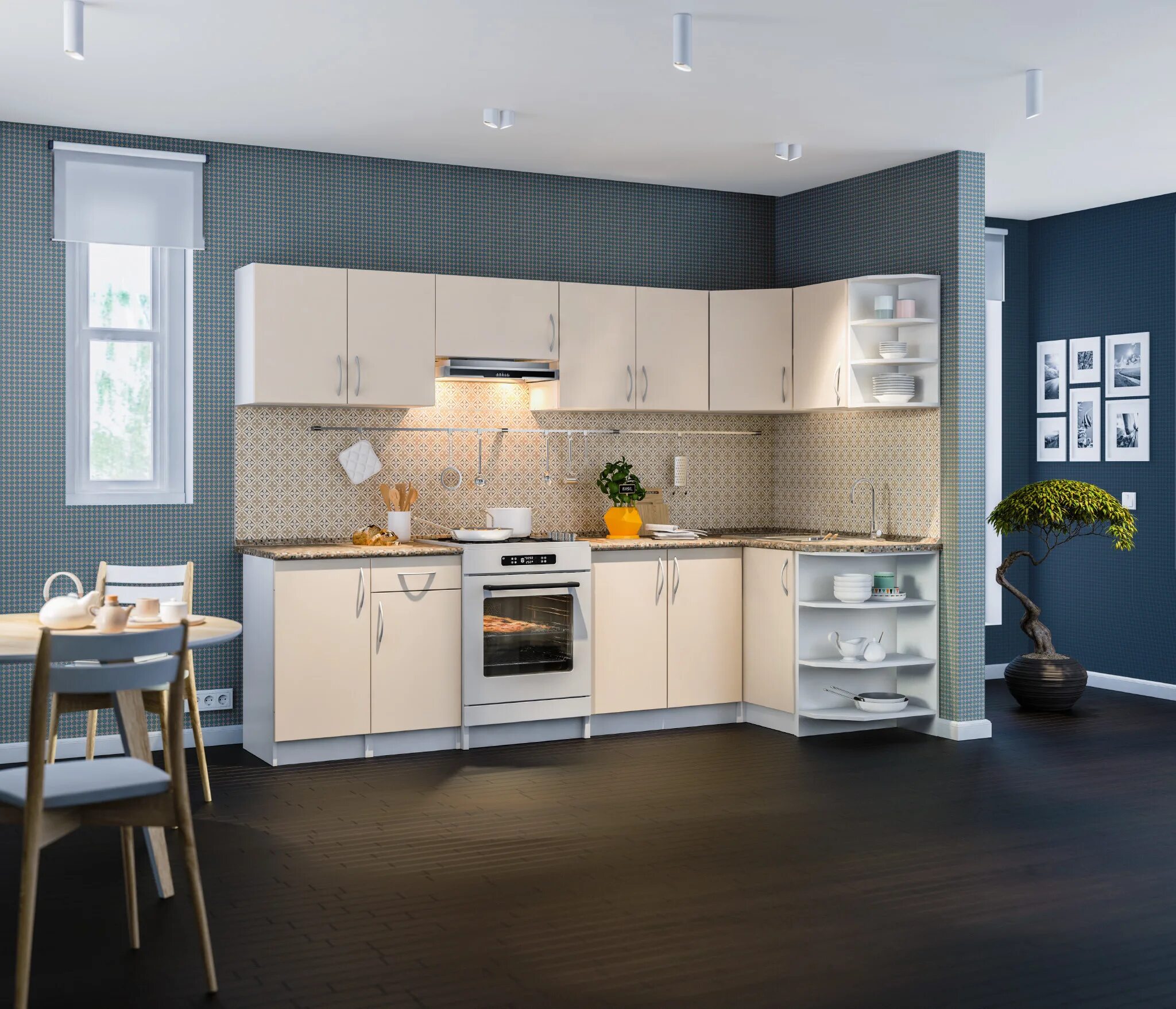 Кухня угловая столплит фото Деми L Кухня (Бежевый песок) арт. 006-043-300-8153 в интернет магазине с доставк