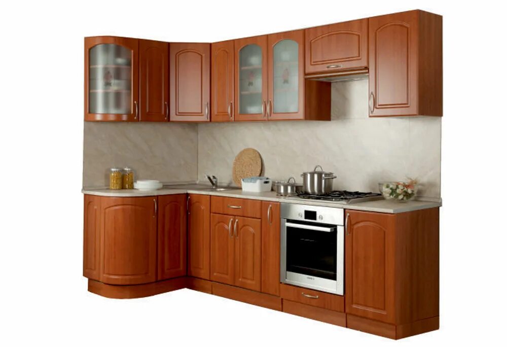 Кухня угловая столплит фото Кухонный гарнитур "Классика" угловой 1230х2100 с гнутыми фасадами купить в интер