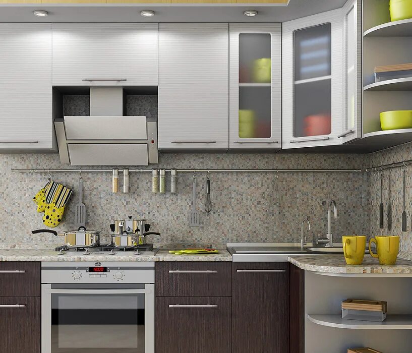 Кухня угловая столплит фото Анна Кухня Угловая 2285*1170 (Алюминий/Венге) арт. 322-851-170-0102 в интернет м