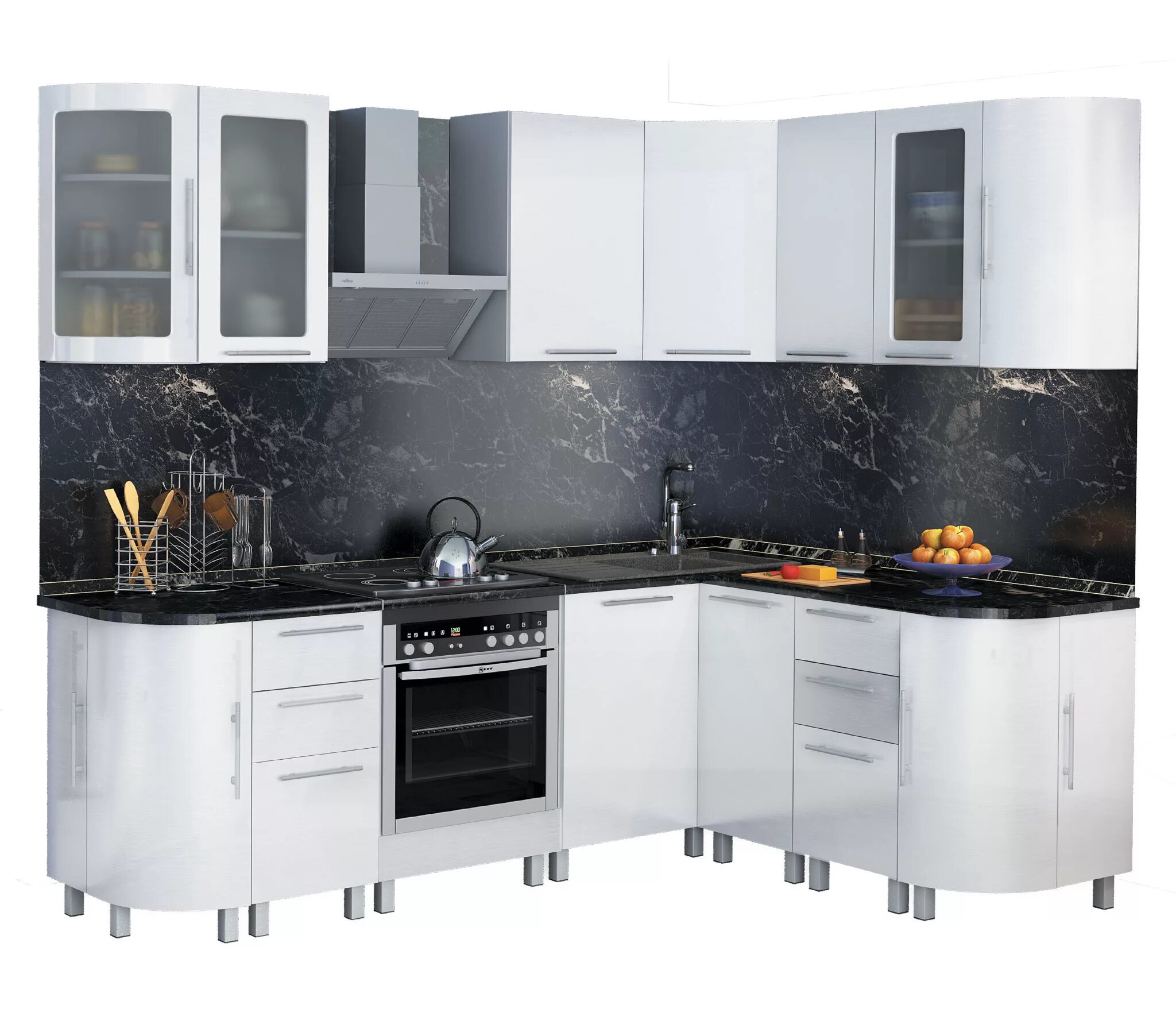 Кухня угловая столплит фото Анна Кухня угловая 2400*1700 Белый глянец (Алюминий/Белый глянец) купить за 9875