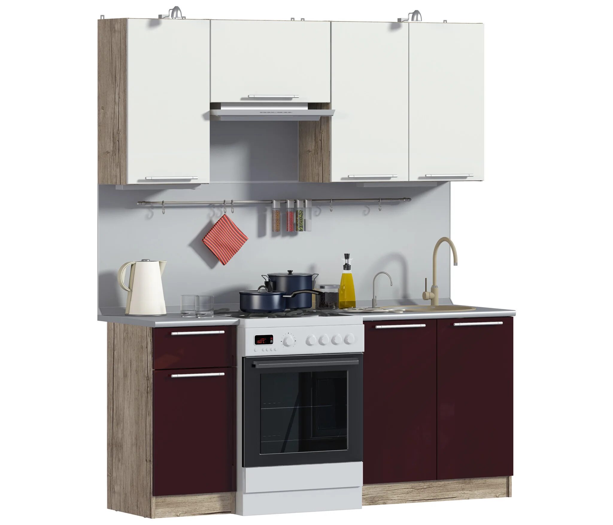 Кухня угловая столплит фото Ангелина-180 Кухонный гарнитур вишня (Дуб Хараз/Вишня глянец) купить за 23180 ру