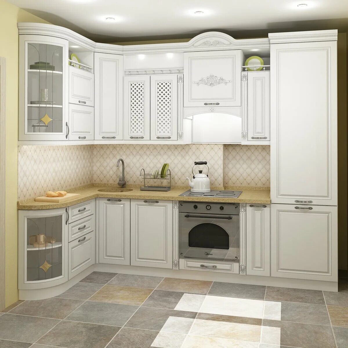 Кухня угловая светлая фото дизайн Угловой кухонный гарнитур в классическом стиле 2700х1520. ИТАЛМАС кухни и шкафы 