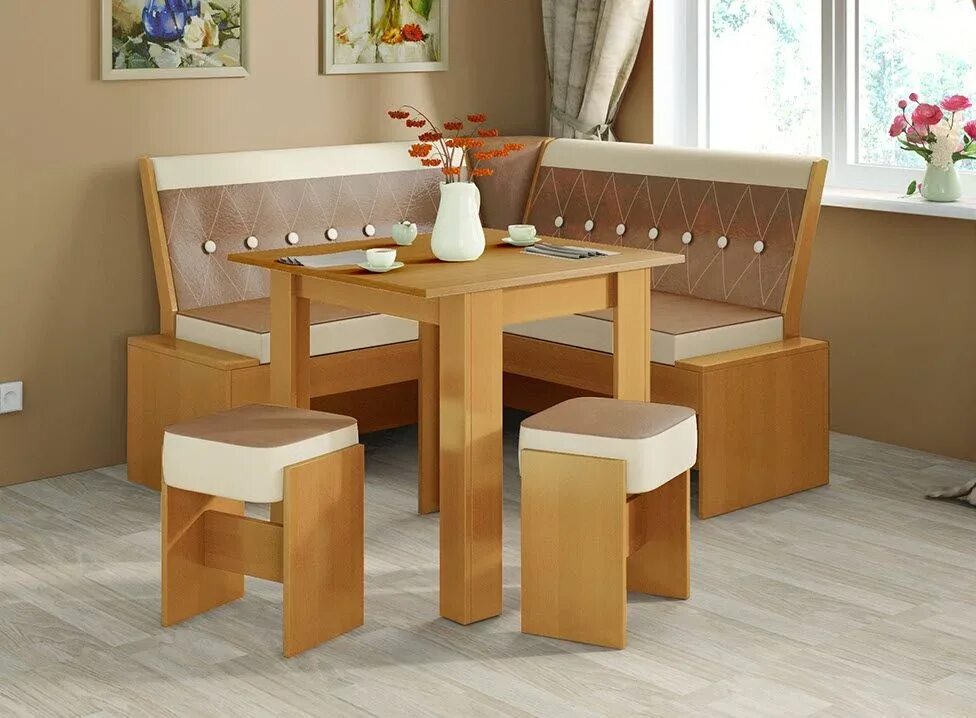 Кухня уголок фото цена Обеденная группа (кухонный уголок+стол+2 табурета) Кантри мини 9 МФ-105.035 купи