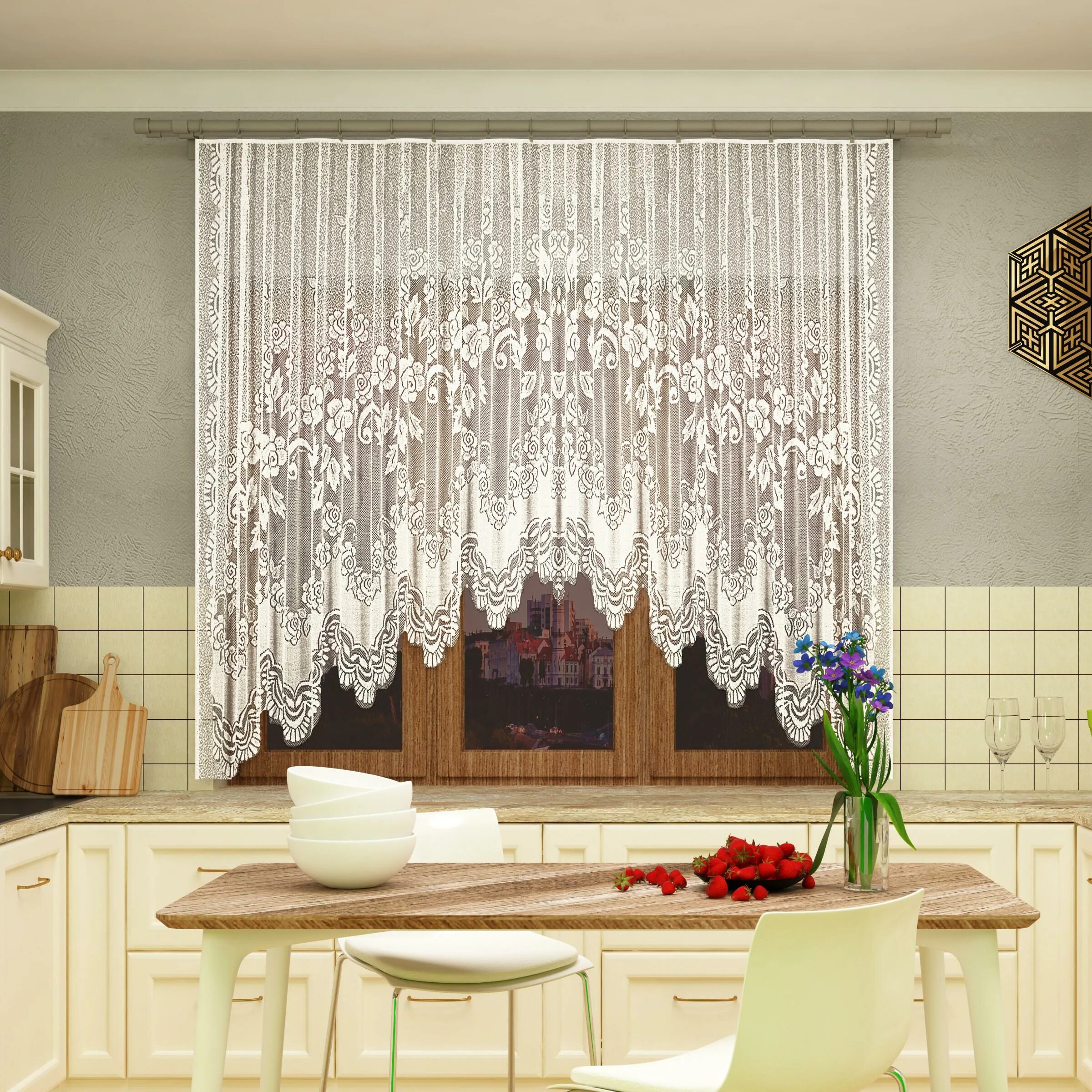 Кухонна тюль фото Занавеска для кухни на ленте "Уют" 470х165 см полиэстер цвет белый - купить в Ал