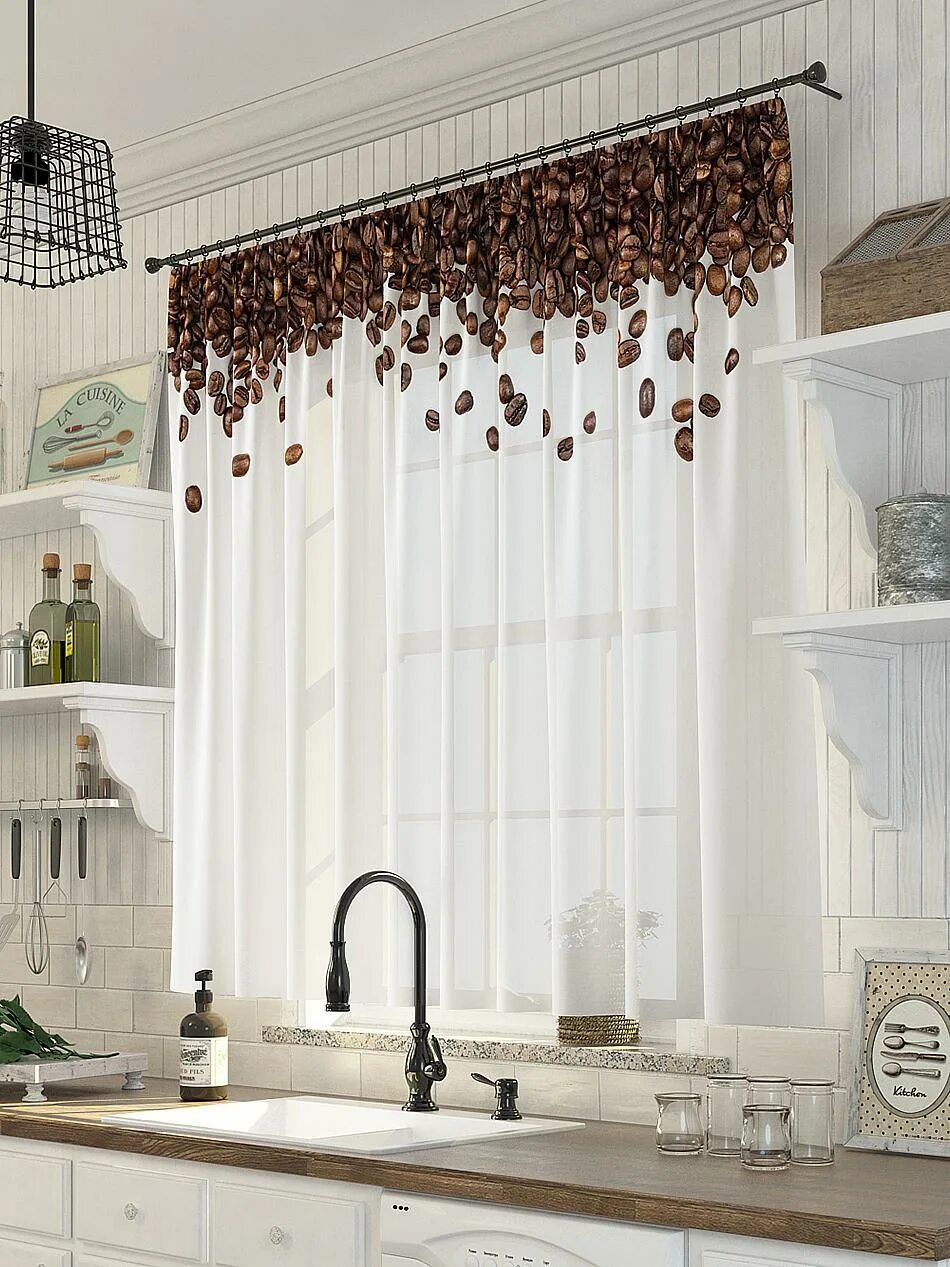 Кухонна тюль фото Тюль AT HOME 533 кухонная_1, Вуаль, 150х300 см - купить в интернет-магазине OZON