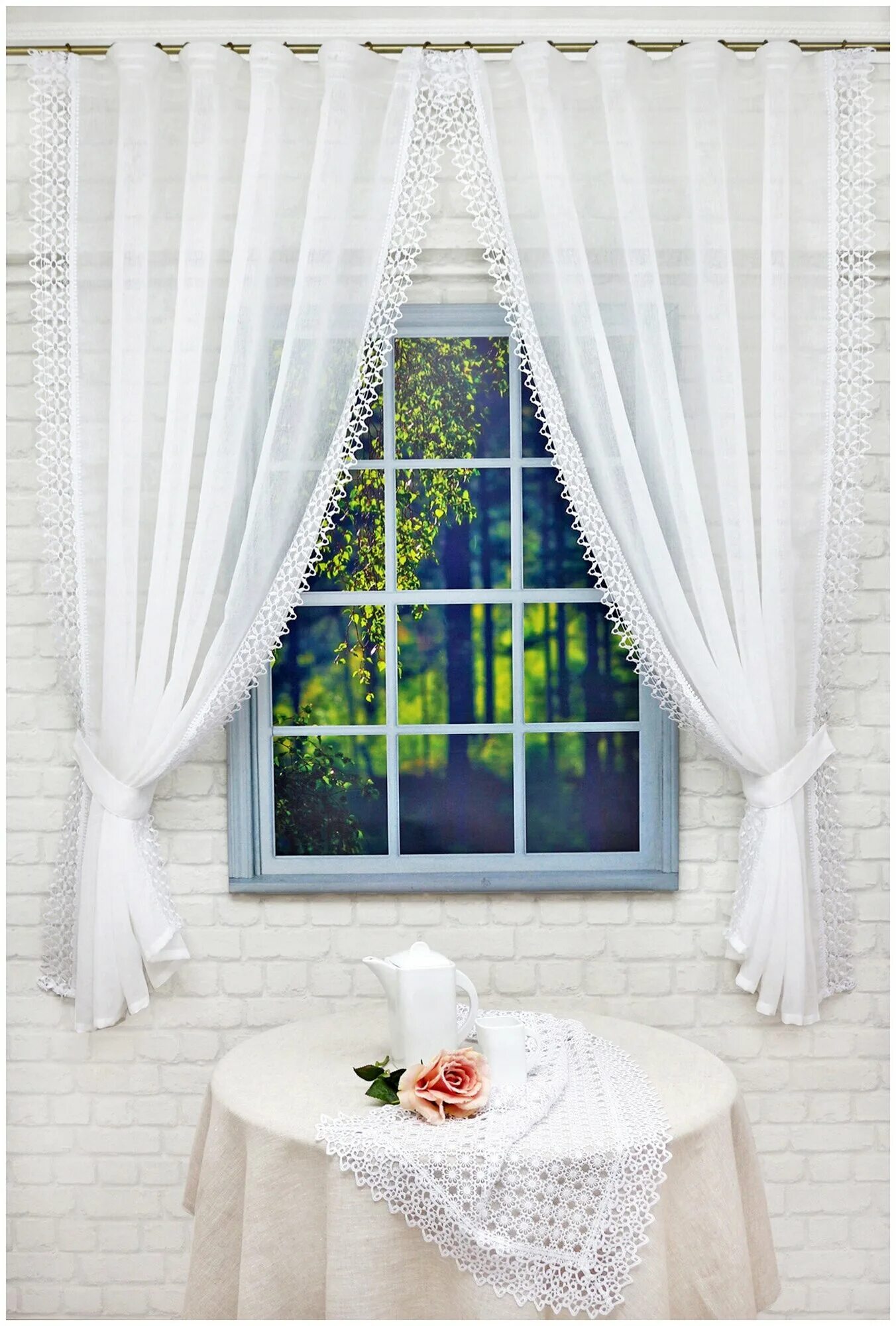 Кухонна тюль фото Тюль Византия "Бэлла" с ажуром, белый, 320*175 см - купить в интернет-магазине п