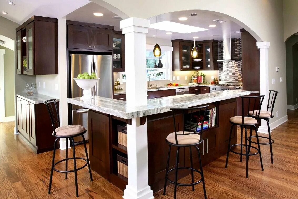 Кухонная барная стойка фото Кухня с барной стойкой - дизайн интерьера маленькой, угловой кухни Полезное от L