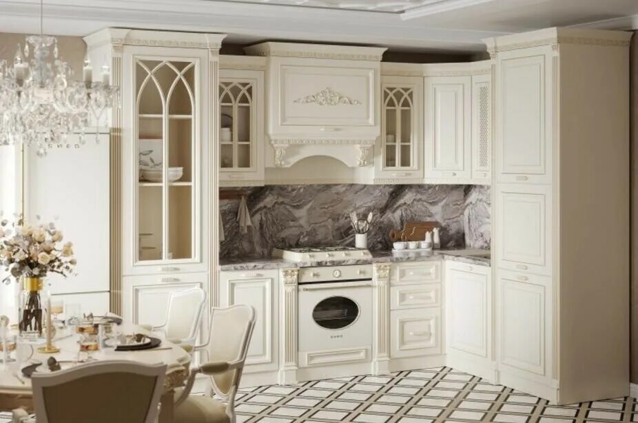 Кухонная мебель гойты фото цены Кухня Монако 3150х1950 Крем матовый Арида мебель от компании Салон мебели Яна ку