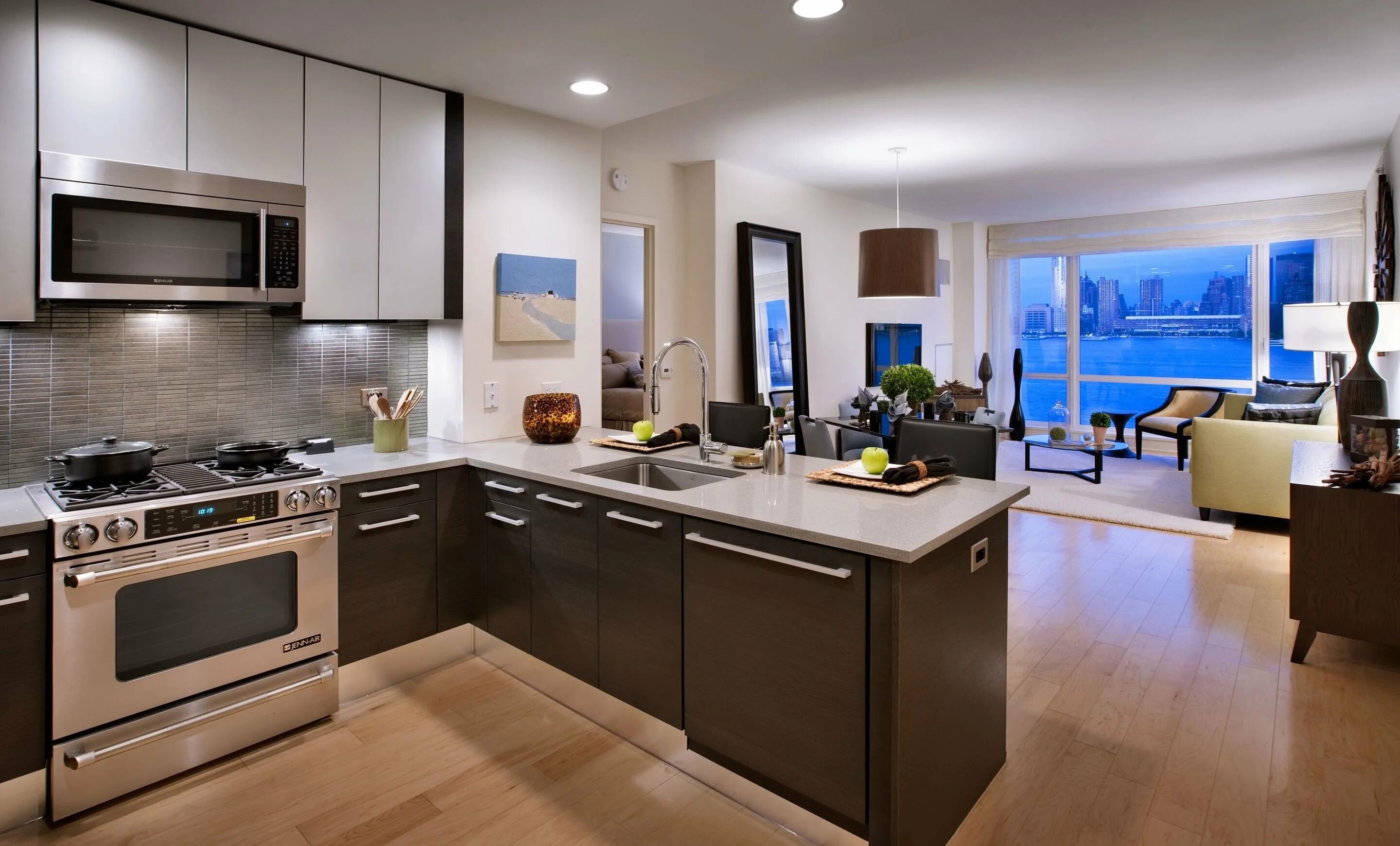 Кухонная мебель интерьеры Кухня-комната (68 фото): дизайн гостиных с кухонным гарнитуром, интерьер кухни в