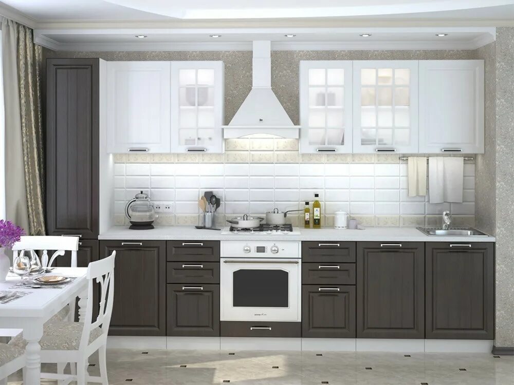 Кухонная мебель каталог фото цены Купить Модульная кухня "Прага" (венге/белое дерево) по цене 62110 руб в Новосиби