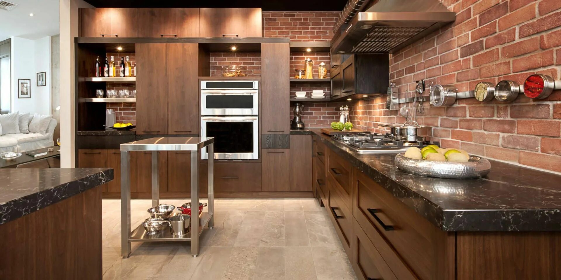 Кухонная мебель лофт фото loft-cuisine-bois-noyer-frene-quartz-3 Cuisine bois, Armoire de cuisine, Verrier