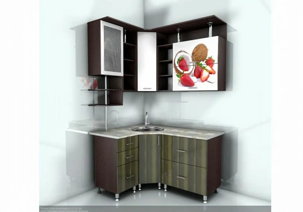 Кухонная мебель маленькая угловая фото Кухня Александрия 1,2м * 1,5м фотопечать купить в магазине Дешевая мебель ТУТ