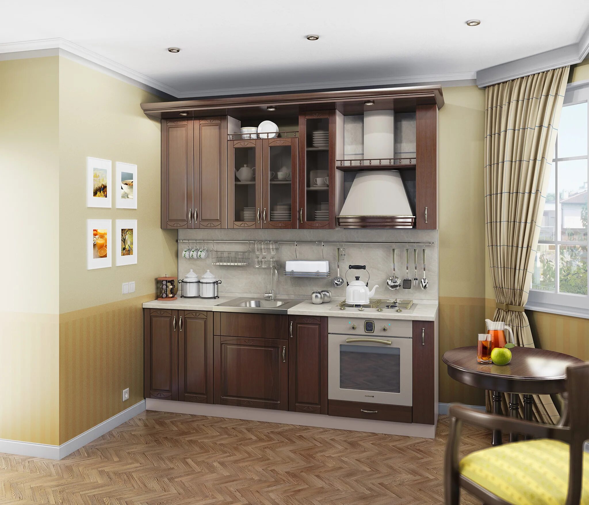 Кухонная мебель столплит каталог фото и цены Регина с карнизом 2250 (Песочный/Орех) арт. 322-500-020-5333 в интернет магазине