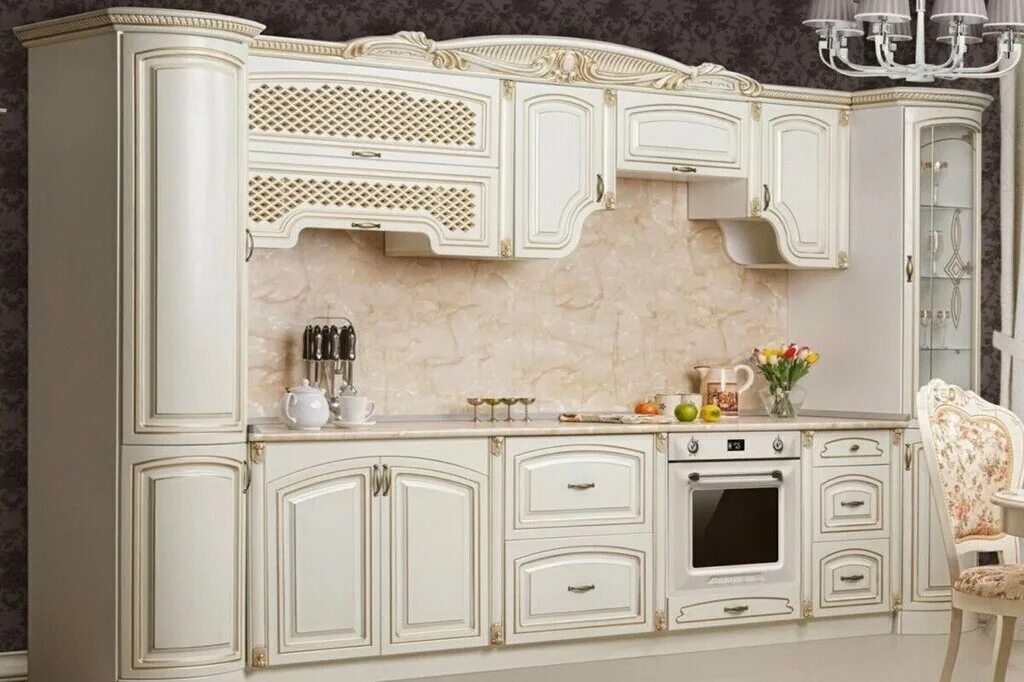 Кухонная мебель в грозном фото и цены Кухня "Марлен" крем, прямая в классическом стиле (762312326) купить с доставкой 
