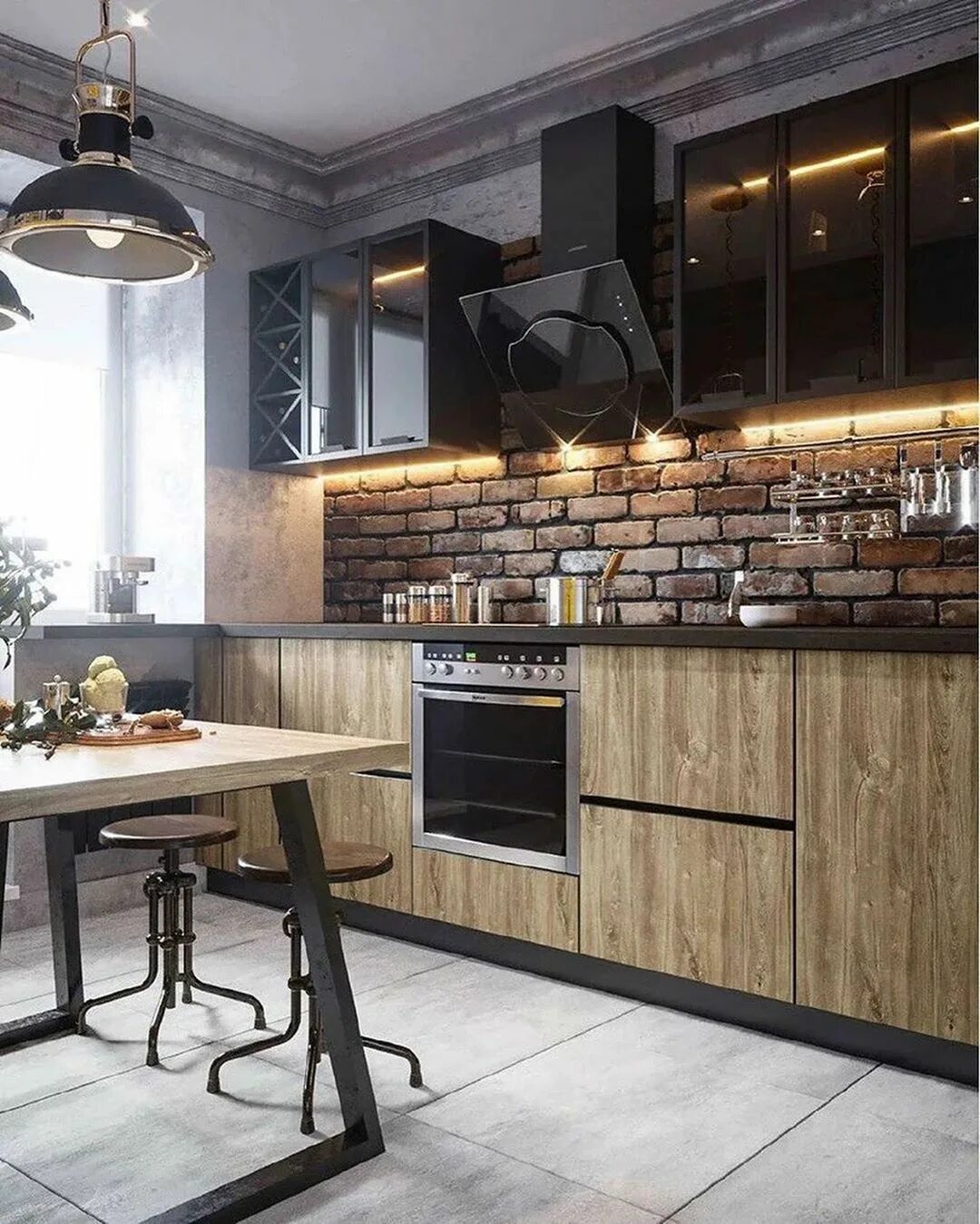 Кухонная мебель в стиле лофт Interior And Decor on Instagram: "Кухня с стилизацией под лофт. На последней фот