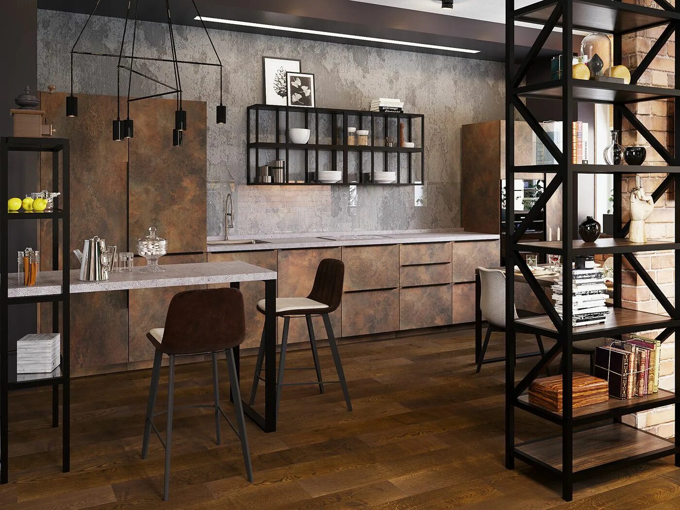 Кухонная мебель в стиле лофт Decorando com a Si : O dourado e o cobre na cozinha