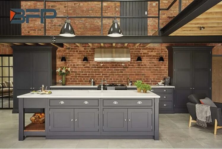 Кухонная мебель в стиле лофт PVC Vinyl Black Matt Florida Classic Style Customized Kitchen Cabinets with Isla