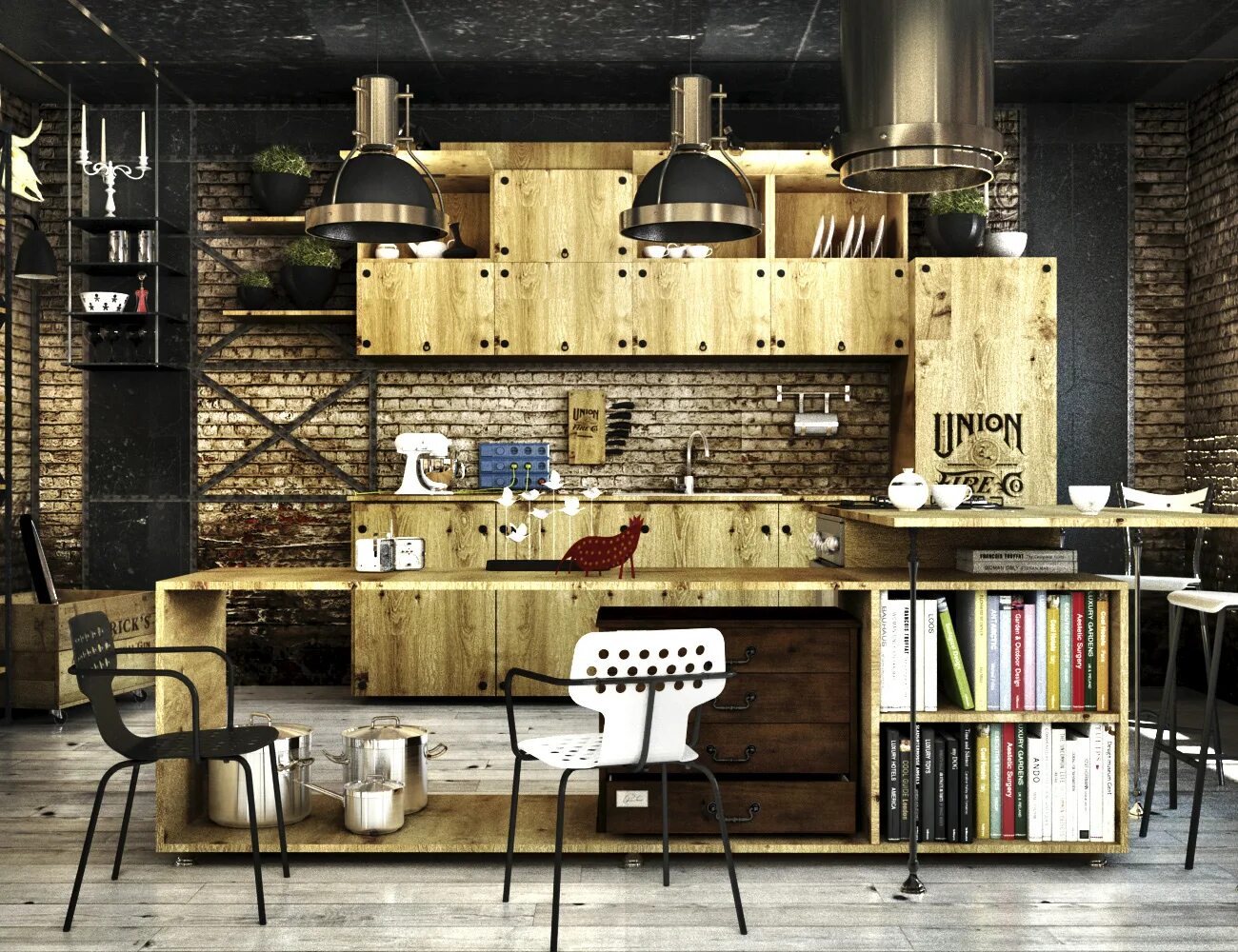 Кухонная мебель в стиле лофт Kitchen in loft style :: Behance