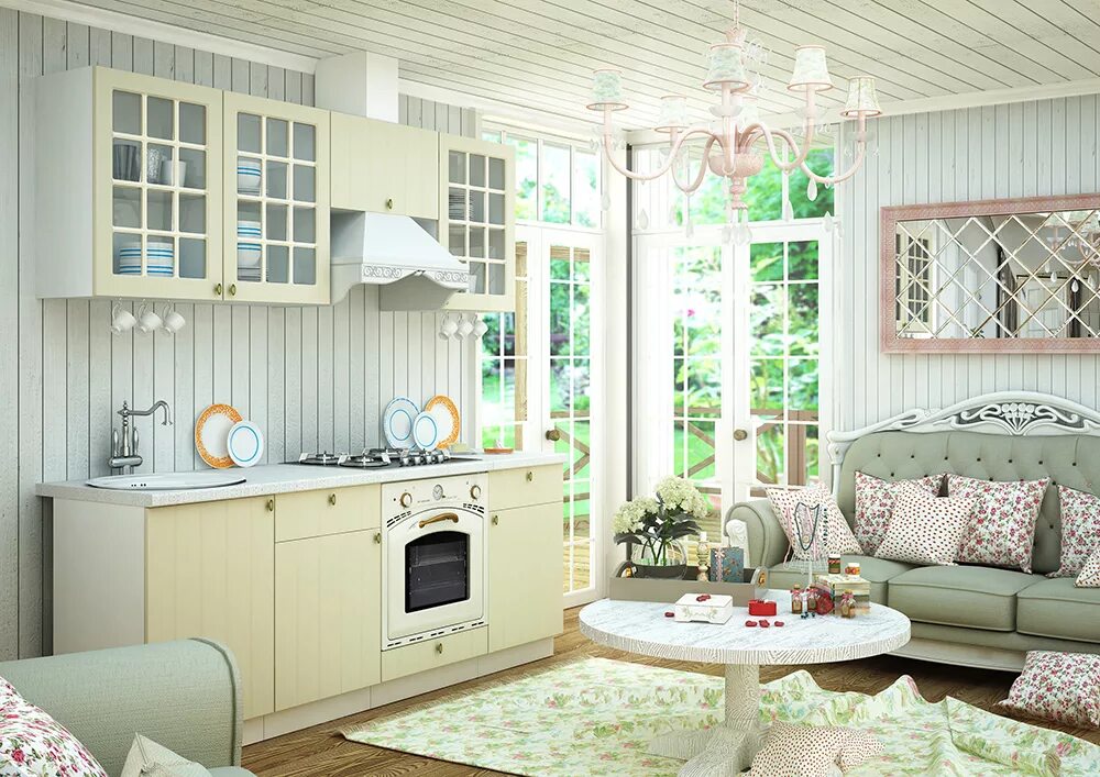 Кухонная мебель в стиле прованс фото Кухня Оливия с буфетом