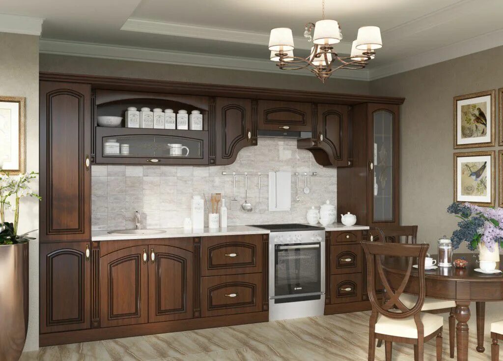 Кухонная мебель во владикавказе фото и цены Кухня АРИЯ 3,5 м (Орех+патина орех) Евромебель цена, купить
