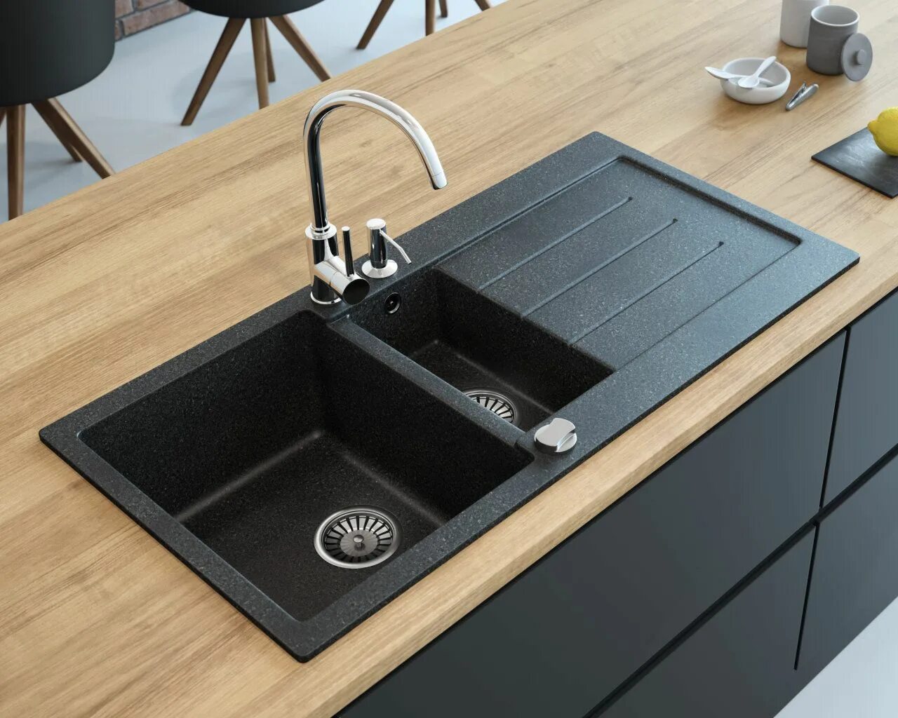 Кухонная мойка в интерьере FREE color samples - Lavello Sinks Black kitchen sink, Kitchen sink design, Doub