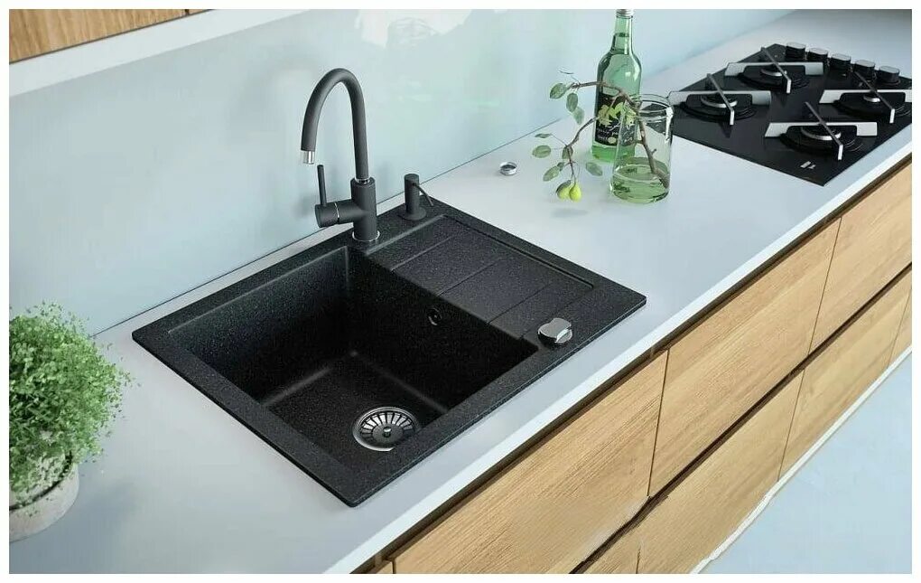 Кухонная мойка в интерьере кухни Раковина для кухни из искусственного камня квадратная черная - купить по низкой 